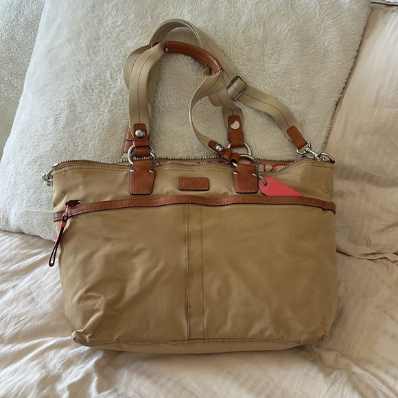 Coach Tan and coral Baby Bag with diaper changing mat - Picture 1 of 9